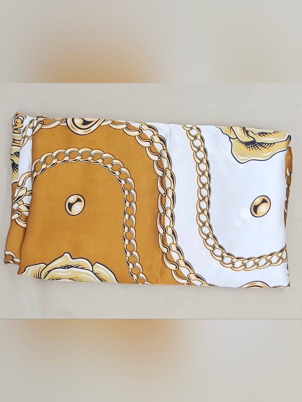 Women’s Large Gold Chain & Rose Satin Scarf - 32" x 72"